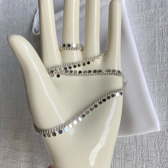 FAC Rhodium Plated Silver Tone Disc Chain Necklace - Picture 2 of 5